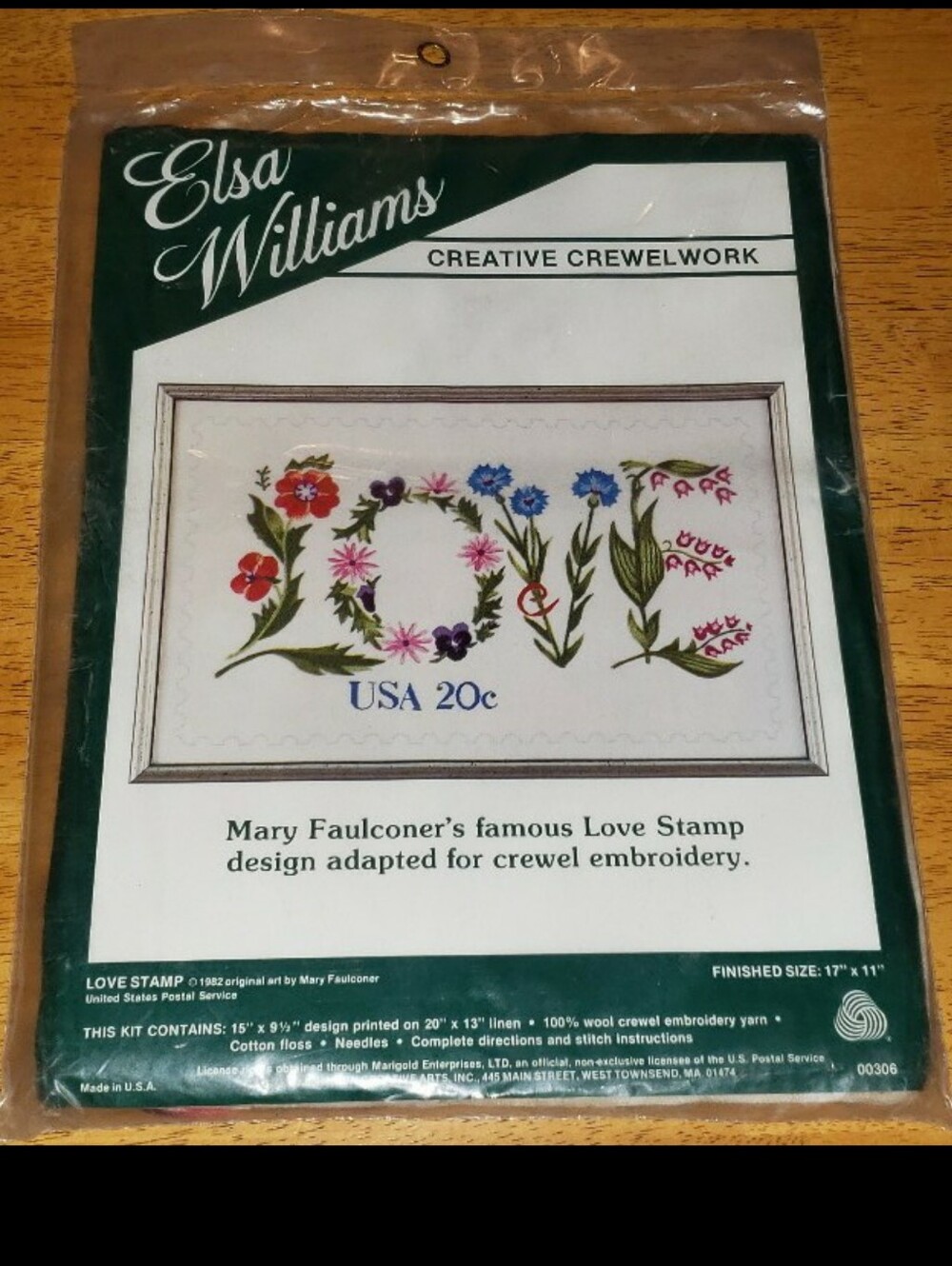 Elsa Williams Creative Crewel Work "Love Stamp" Crewel Kit